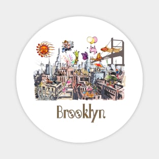 Surreal Pop Art Busy City of Brooklyn Magnet